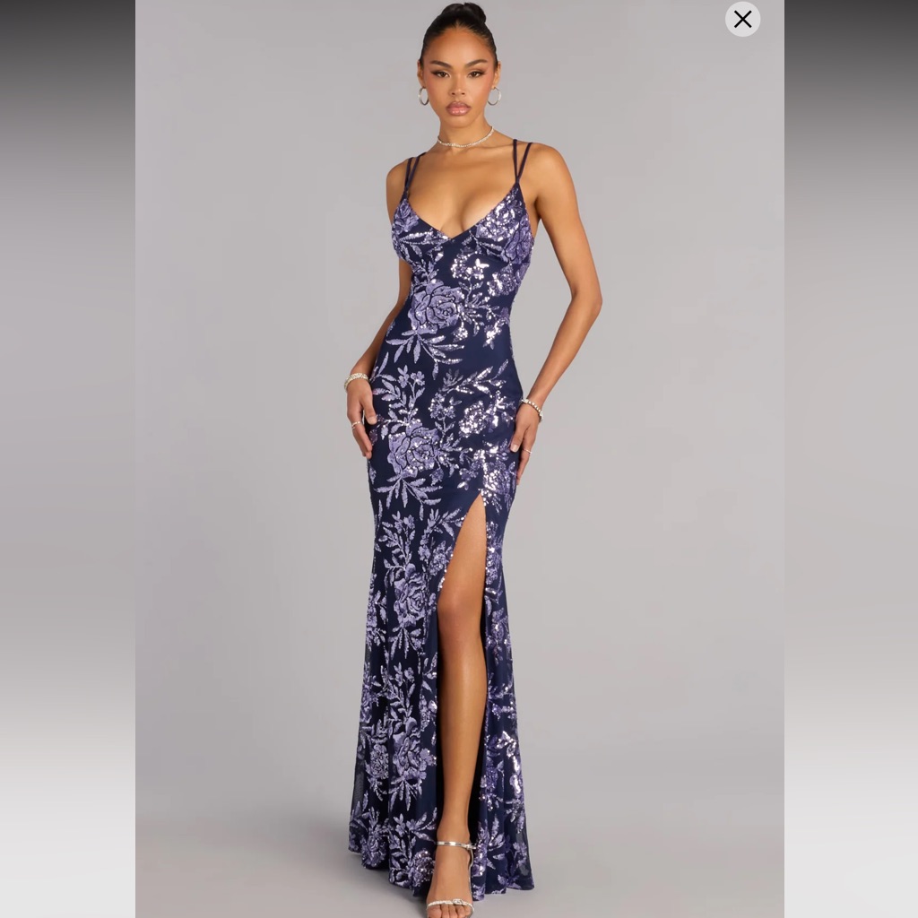 Angela Floral Sequin Formal Dress